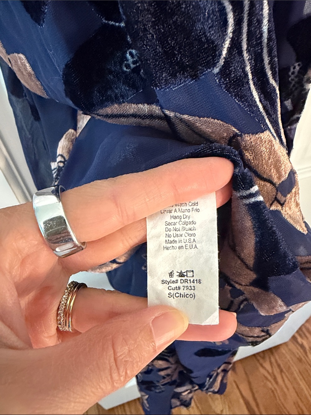 Lulu's Navy Maxi Dress with Bronze Floral Print w/ Sheer bottom - Picture 6 of 6